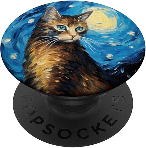 Havanna Brown Cat Starry Night Van Gogh Painting PopSockets Standard PopGrip