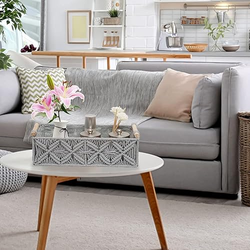 Miniatura 10 de HOSROOME Cestas decorativas bohemias de macramé para organizar, cesta decorativa tejida para encimera, cesta de papel higiénico para camiseta sin