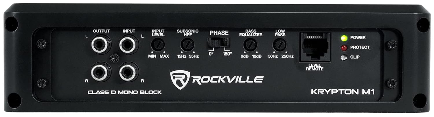 Rockville Car Audio Bundle: Krypton-M1 2000w Peak/500w RMS Mono 1 Ohm Car Amplifier with Remote, RWK41 4-Gauge Complete Amp Installation Kit with RCA, 2-Items