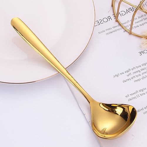 Vista 7 de Cucharón pequeño de acero inoxidable de 7.68 pulgadas, cucharones de sopa dorados, cucharones pequeños para salsa, cucharones de salsa, para salsa