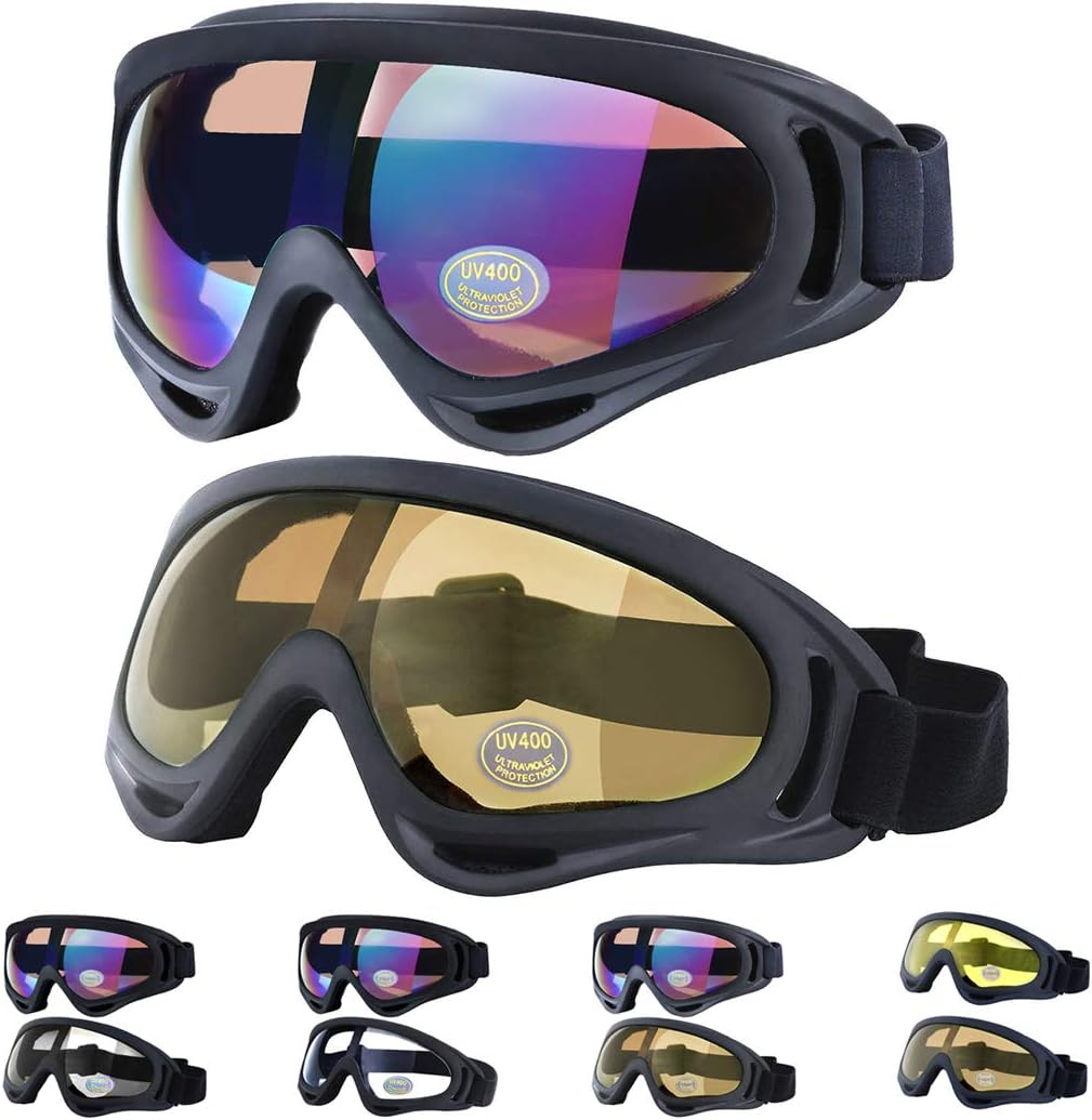 Outgeek Ski Goggles, 2-Pack Skate Glasses with UV 400 Protection Windproof and Dustproof for Snowboard Motorcycle Bicycle