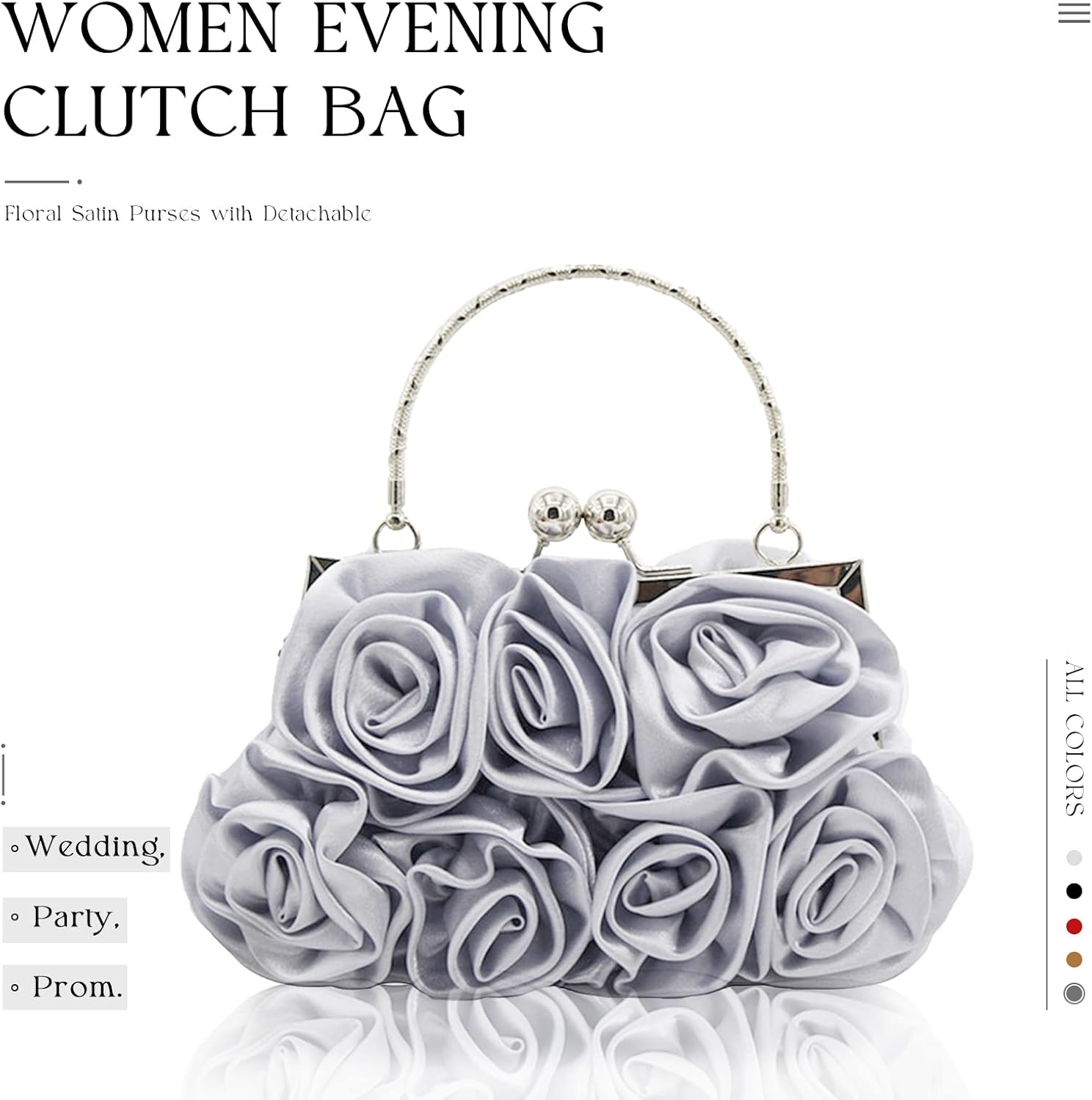 Women Evening Clutch Bag Floral Satin Small Purses with Detachable Strap for Wedding, Party, Prom - Image 8