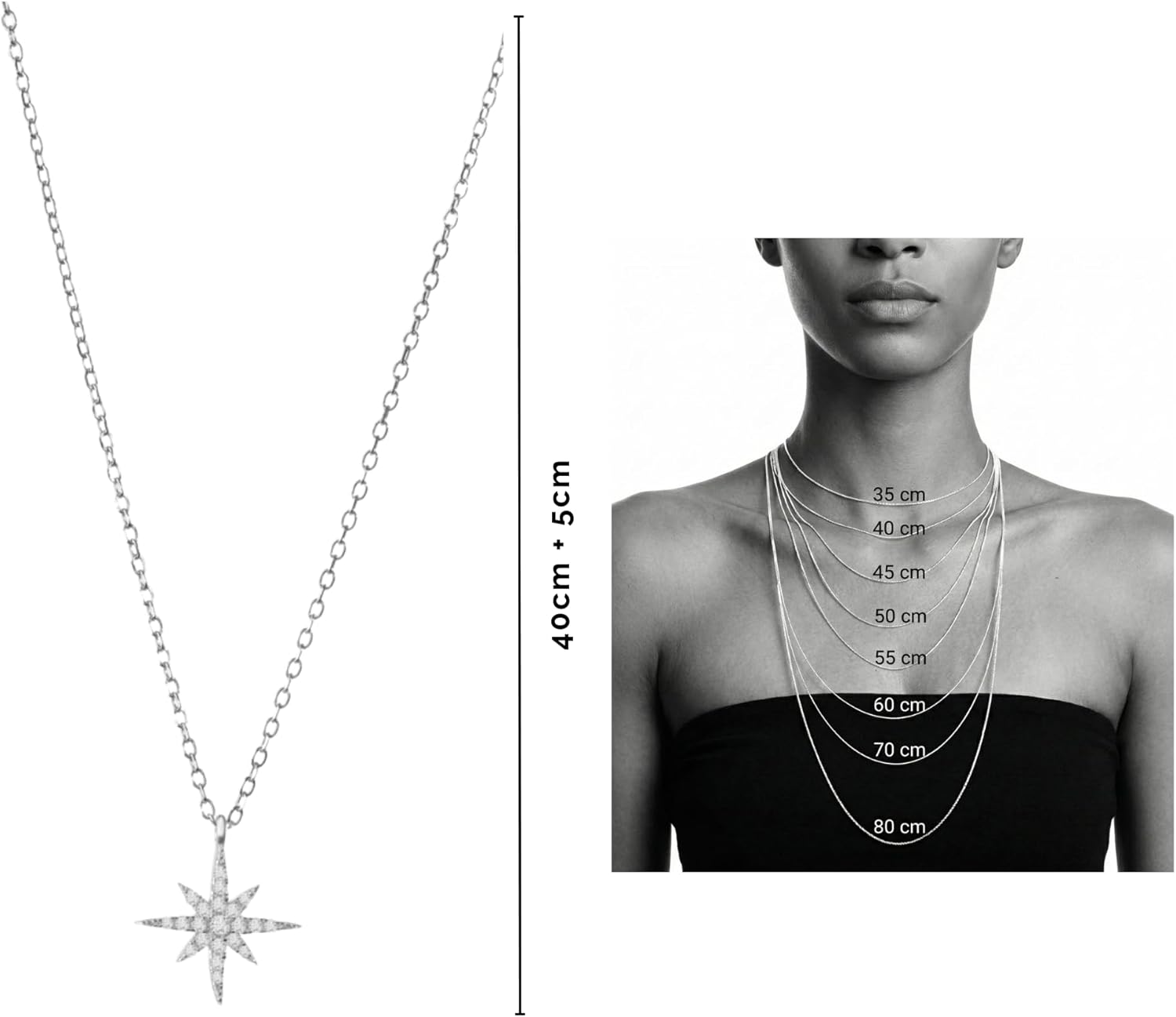 Silver Necklace, Handcrafted Sterling Silver Jewelry for Women with White Rhodium Finish & Cubic Zirconia, Dainty Layering Necklace for Everyday Wear, Includes a Gift