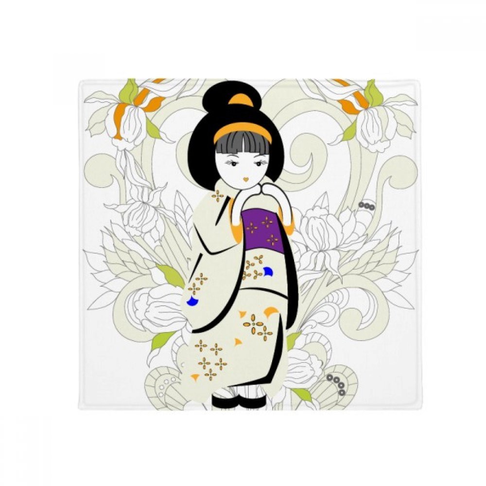 Cadeau tapis japonais 80x80cm motif fille en kimono pour célébrer une crémaillère ou un anniversaire