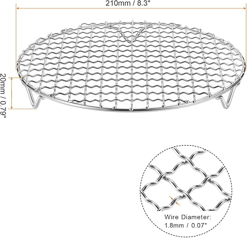 Miniatura 129 de HARFINGTON Rejilla redonda de 6.5 pulgadas de acero inoxidable 201 con alambre cruzado para barbacoa con patas de 0.787 in para cocinar hornear al