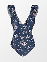 Vista 4 de CUPSHE - Traje de baño de una pieza con volantes y cuello en V para mujer, con cordón