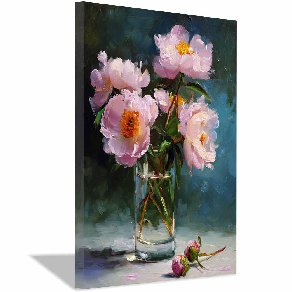 Hoqiu Multicolor Plant Poster Soft Pink Peony Painting Modern Canvas Wall Art, Decorative Paintings, Canvas Painting Wall Art For Home Decor.(Multicolor)-70X100cm Framed