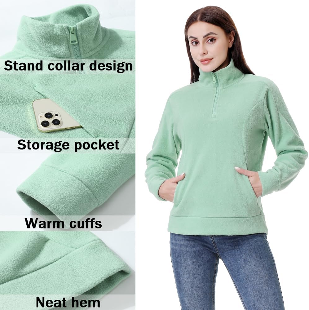 GIMECEN Women's Soft Polar Fleece Pullover Quarter-Zip Sweatshirt Long Sleeve Sweater Jacket Casual Fall Outerwear - Image 5