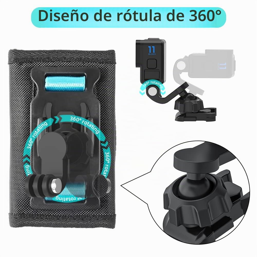 Soporte de Correa de Hombro para Mochila con Gancho Universal en J Compatible con GoPro Hero 13/12/11/10/9/8/7/(2018)/6/5 Negro, dji Osmo Action 5 Pro 4 3 2 y la mayoría de cámaras de acción