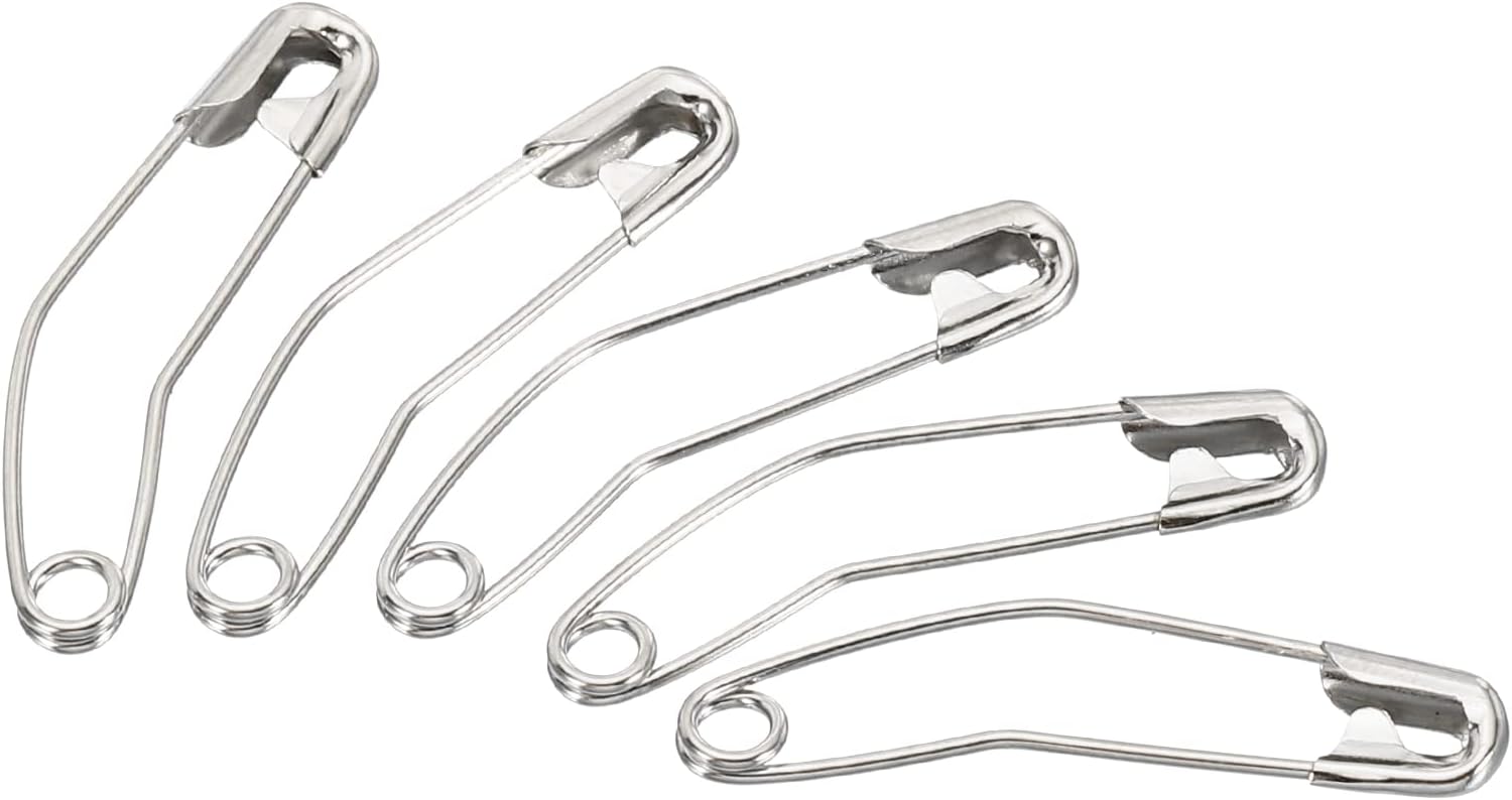 MECCANIXITY Safety Pins 1.26 Inch Metal Nickel Plated Curved Sewing Pins Quilting Knitting Bending Basting Pin for Blankets Skirts Crafts Brooch Making Silver Tone 100Pcs