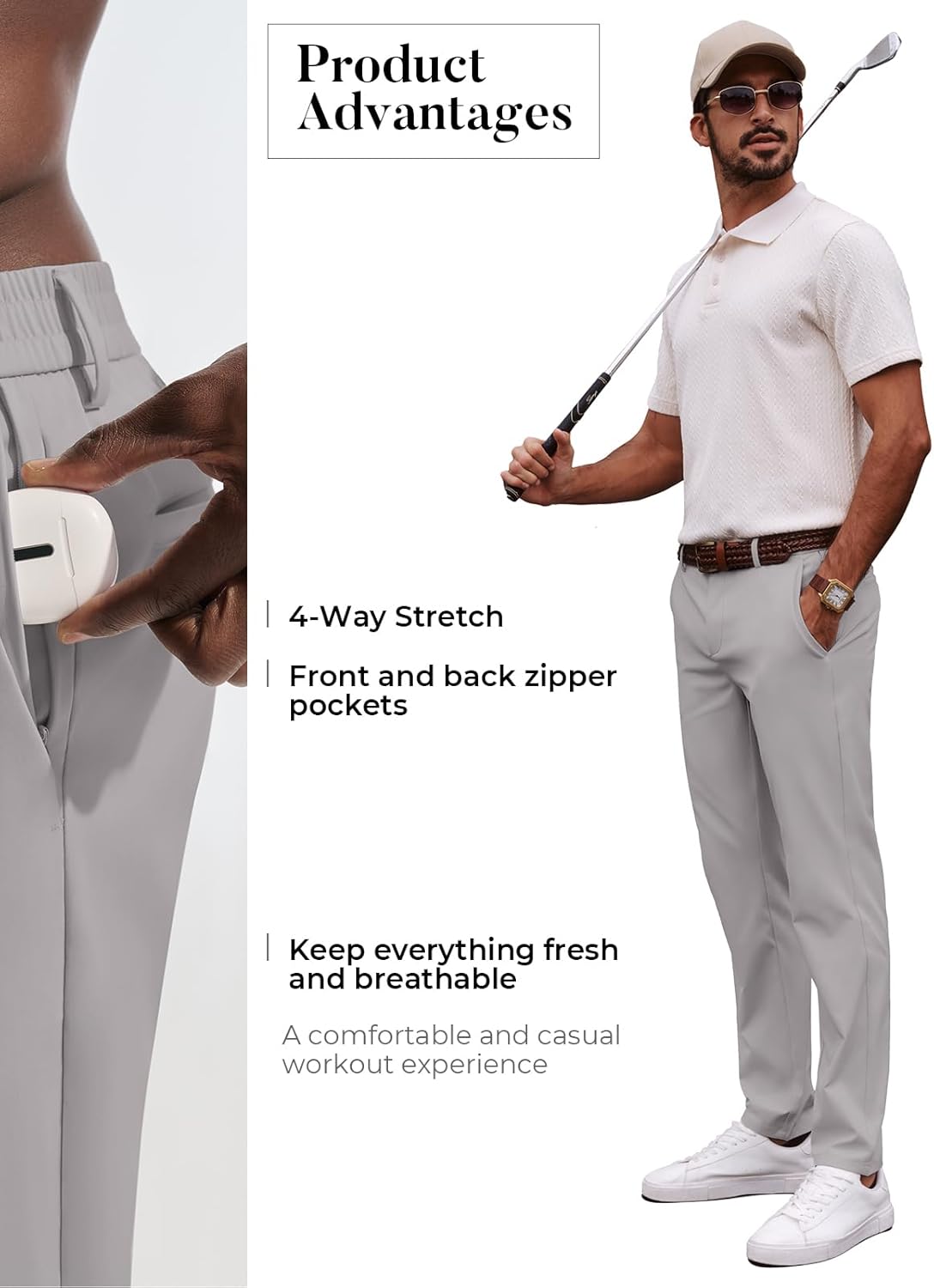 PJ PAUL JONES Men's Golf Pants Casual Stretch Slim Fit Tapered Dress Pants Lightweight Wrinkle Free Trousers - Image 5