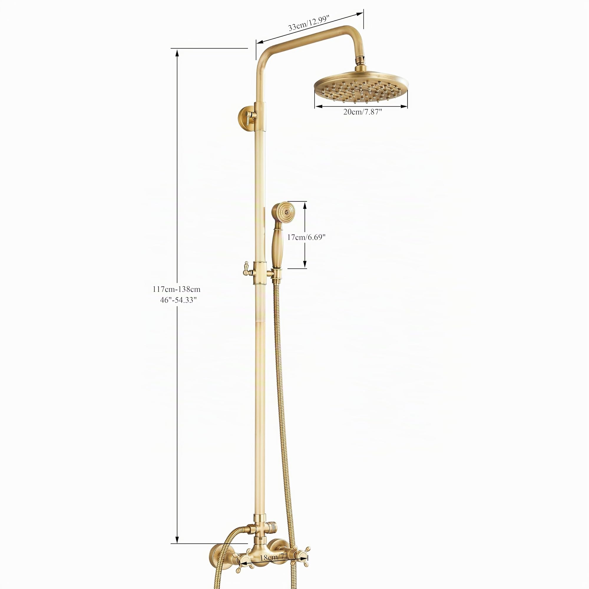 Columna de Ducha con Grifo Mezclador de Latón Vintage con Ducha de Mano y Cabezal de ducha,Regulable en altura de 100 a 130 CM