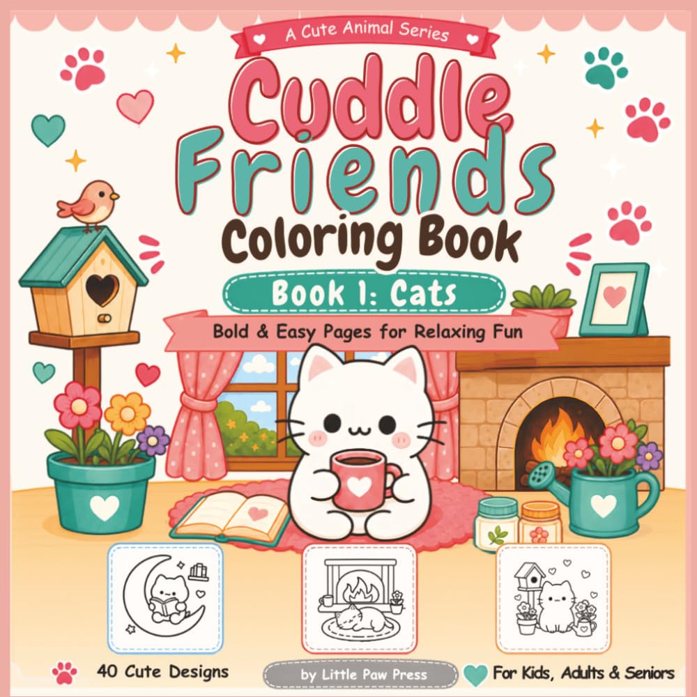 Cuddle Friends Coloring Book: Book 1 Cat: Bold and Easy Cute Cat Designs for Kids, Adults, Seniors, Beginners and Cat Lovers