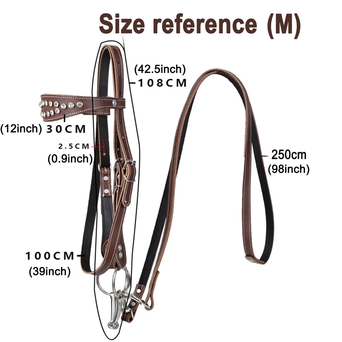 Briglia per cavalli Western in pelle di vacchetta - Testiera per cavalli Western - Attrezzatura equestre - Briglia Hobby(black,M)
