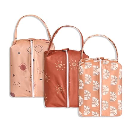 Baby Wet Dry Bag 3PCS Diaper Organizer Bag Nappy Pouch Water- resistan Diaper Pod for Baby Diaper Bag,Tote Bag?Gym Bag?Travel Bag (Brown)