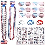ThinkMax 34 Pieces 4th of July Party Accessories Include 6 Plastic Party Glasses, 12 Patriotic Neckl
