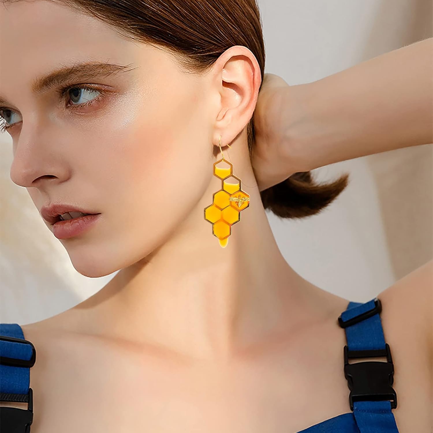Bumble Bee Earrings-Honeycomb Earrings For Women -Honey Jar Earrings Asymmetrical Earrings Bee Costume Women - Image 7
