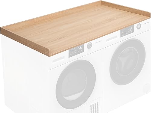 Lavadora secadora de encimera de 54 pulgadas con reborde de seguridad para organización de lavandería, madera clara, LF-WDCT1C