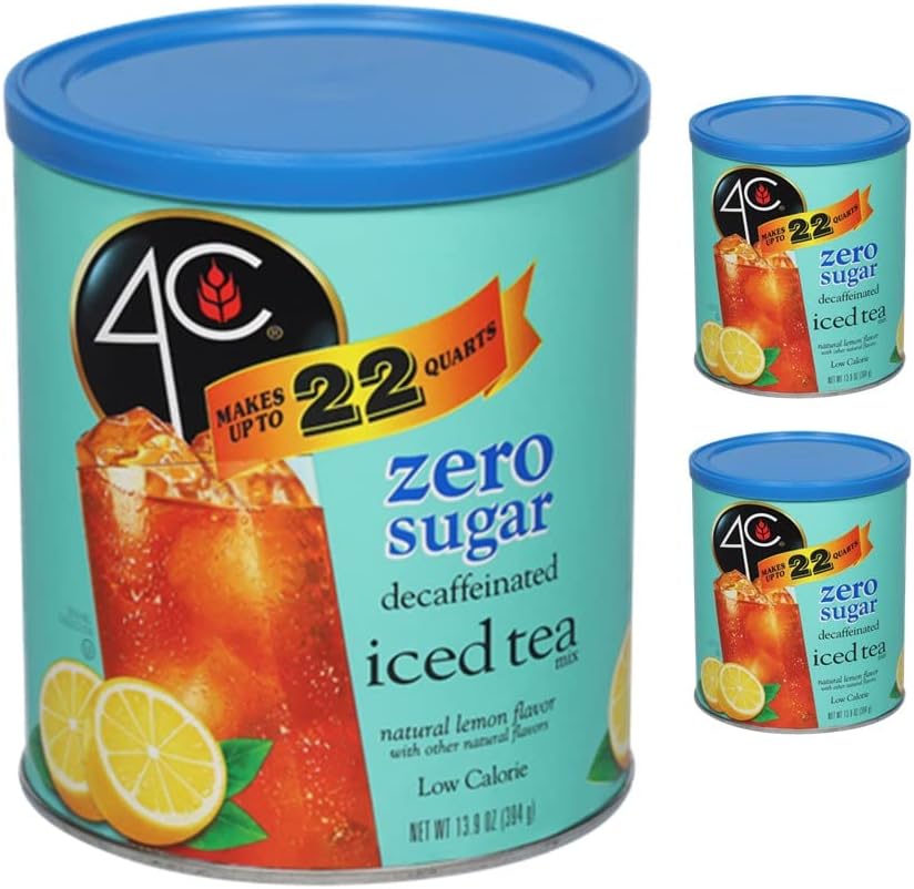 4C Light Powdered Drink Mix Cannisters, Zero Sugar Decaffeinated Iced Tea, 22 Quarts, Family Sized Cannister, Low Calorie, Thirst Quenching Flavors (Light Decaf Iced Tea, 13.9 Ounce (Pack of 2))