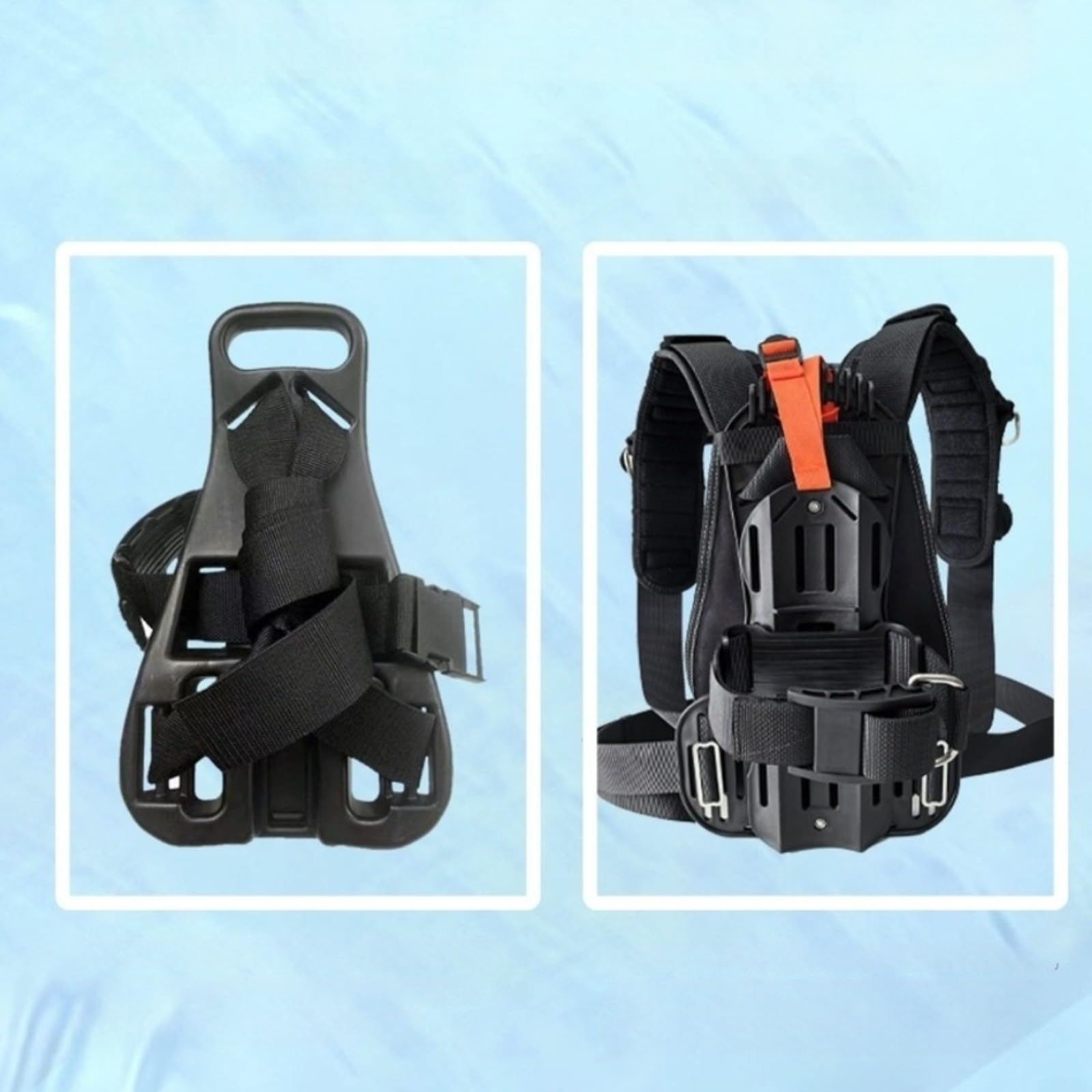 Staffa per piastra posteriore per bombole da 2-12 litri, 111 mm, 140 mm, 184 mm, con fibbie in acciaio inossidabile e imbottitura posteriore per immersioni (per 8-11-12L)