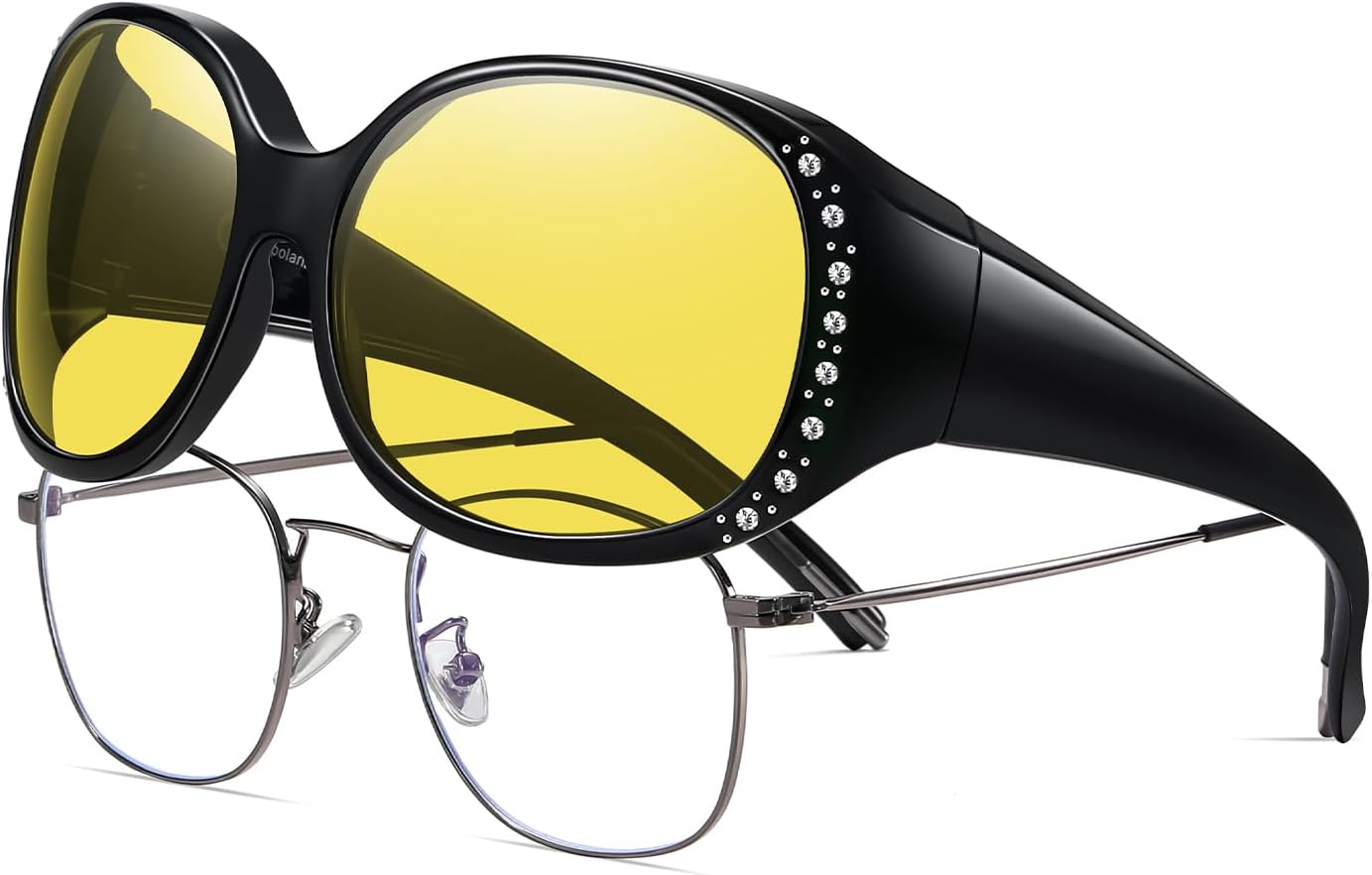 HAOLOTA Women’s Polarized Fit Over Sunglasses with Rhinestone, Sun Glasses for Prescription Glasses UV400 Protection