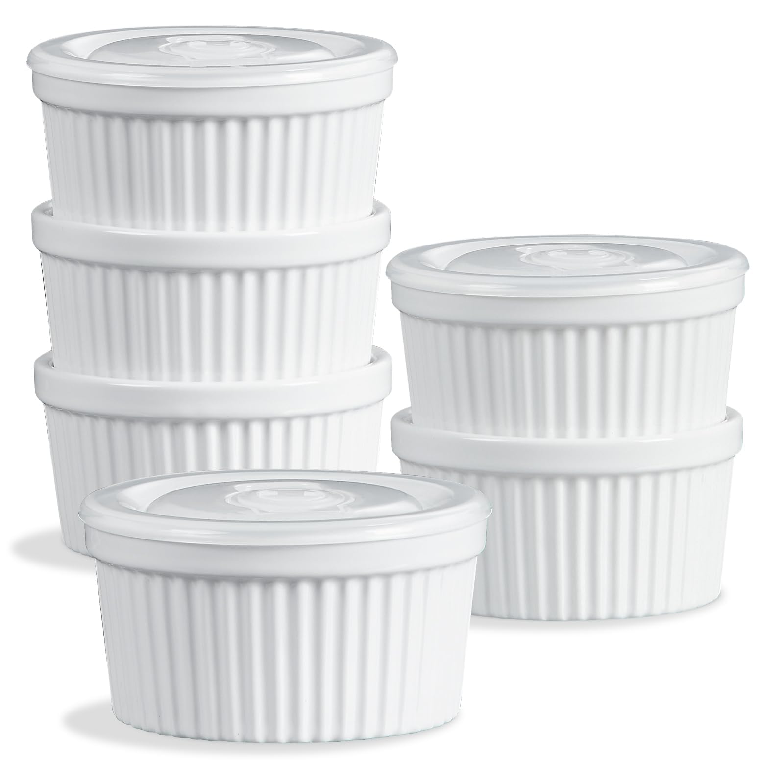 ONEMORE Lot de 6 ramequins en céramique - 237 ml - Passe au micro-ondes et au four - Avec couvercles