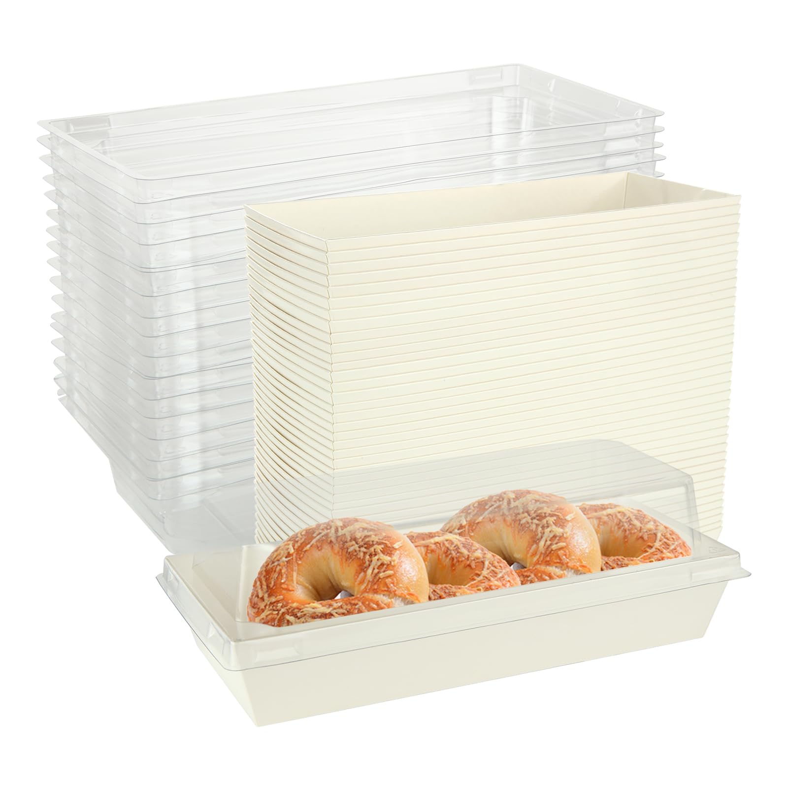Photo 1 of YOUNTHYE 50PCS Charcuterie Boxes with Clear Lids 7.5 Inch Paper Dessert Containers Rectangular Disposable Charcuterie Boxes for Sandwich, Cupcakes, Cookies, Hot Cocoa Bombs White