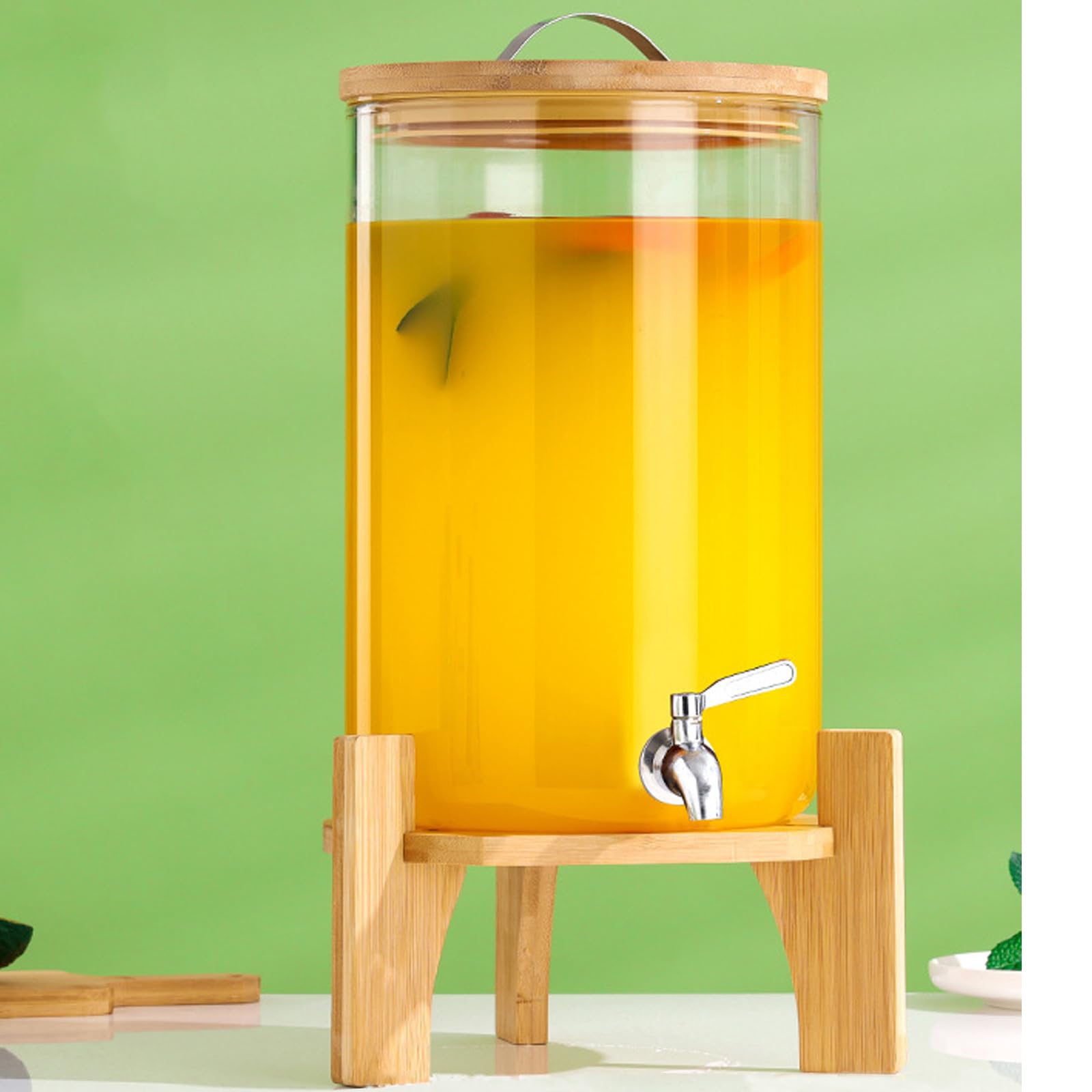 Iced or Hot Drink Dispenser, 7L Glass Water Dispenser with Stainless Tap, Juice Dispenser, Water Jug with Tap for Lemonade Tea Party, Dishwasher-Safe