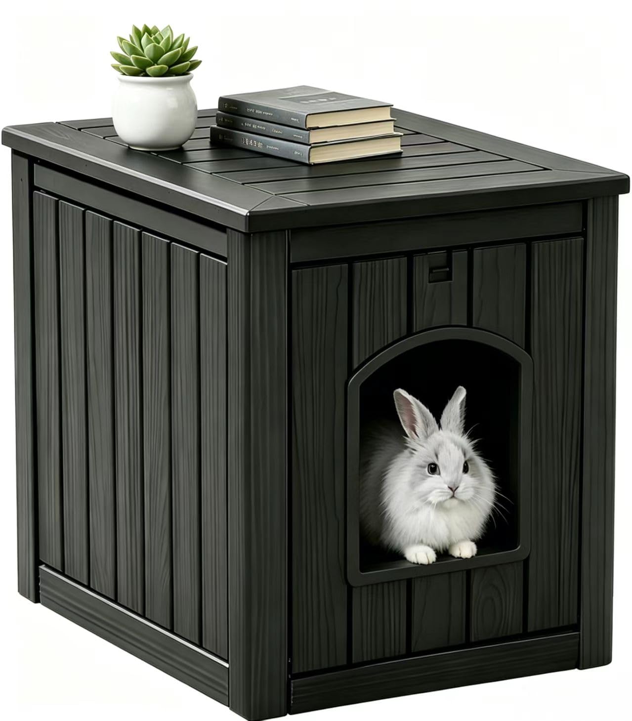 Photo 1 of Rabbit Hideout Small Animal Habitat,Litter Box Enclosure Resin Weatherproof Black Bunny House, Multi-Functional Small Pet Hutch for Indoor/Outdoor Use, Ideal for Large Rabbits, Guinea Pigs & Ferrets