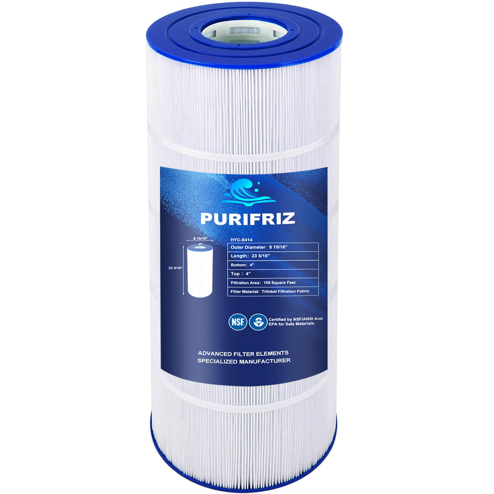 PURIFRIZ Pool Filter Compatible with Jandy CS150, PXST150, CC1500RE, CCX1500RE, X-Stream 150, PJANCS150, R0462300, C-8414, C-8316, 817-0150, FC-1287, Upgraded Fabric 150 Sq. Ft, 1 Pack