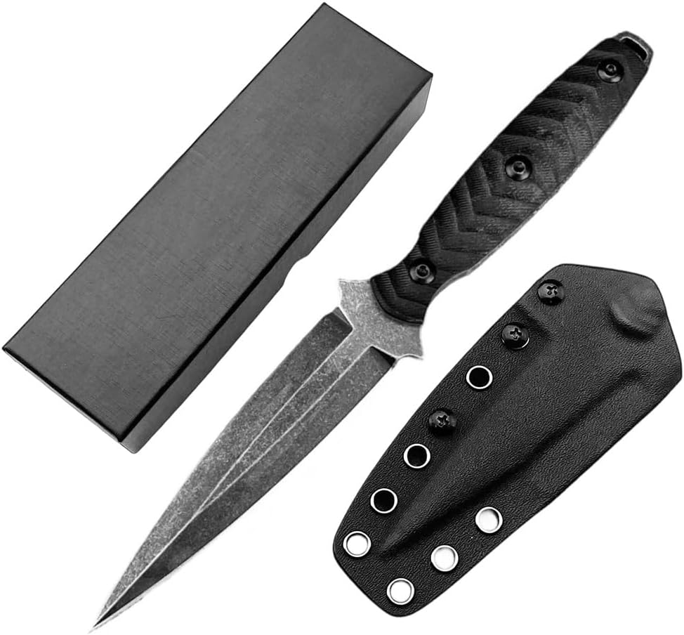 8.07inch Fixed Blade Knife with K Sheath, 440c Steel Blade, G10 Handle, Outdoor Full Tang Knife for Camping, Hiking, Fishing