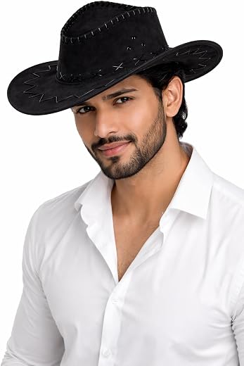 Nephar Western Cowboy Hat for Men | Vintage Leather Look | Wide Brim Stylish Hat | Outdoor Travel
