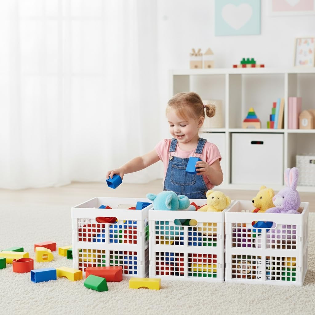 Anbers Cassetta per il latte impilabile in plastica, 18 l, confezione da 3 casse quadrate pieghevoli, colore bianco