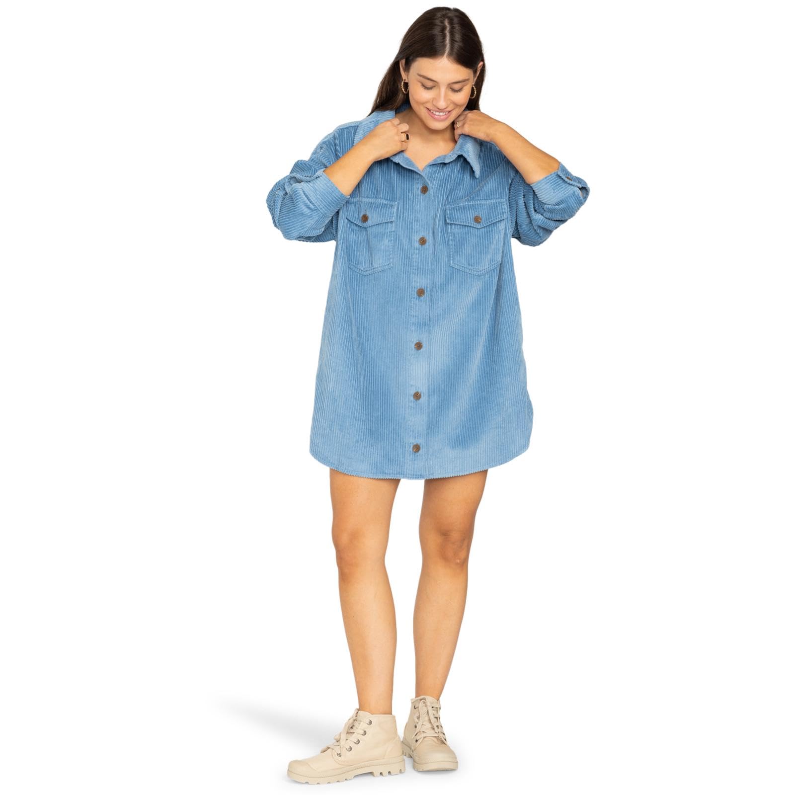 BILLABONG Robe chemise d'hiver à manches longues en velours côtelé pour femme