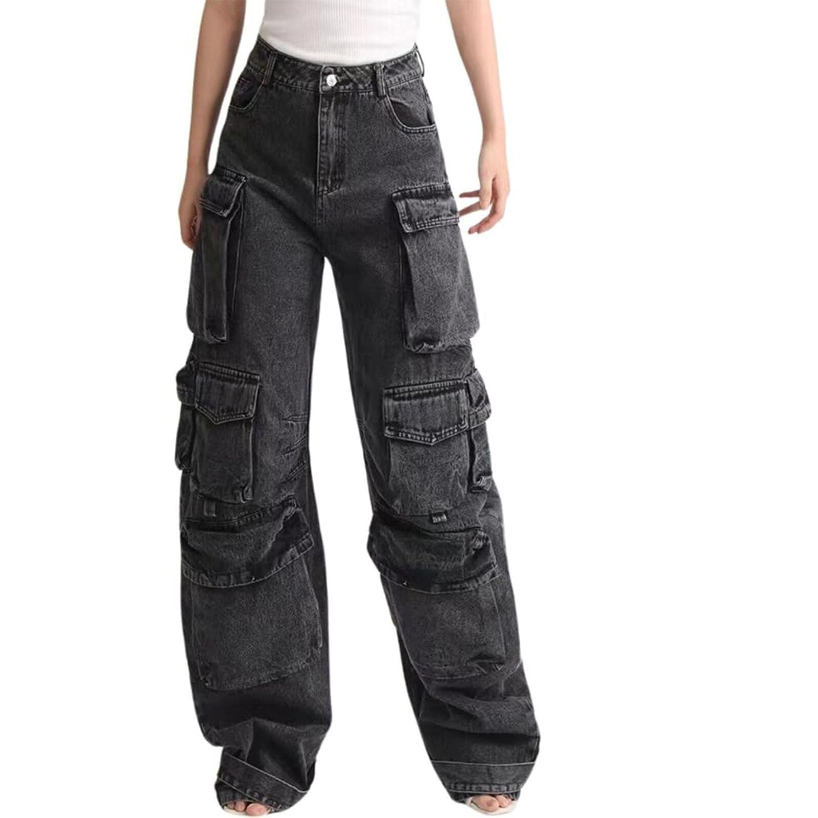 Jeans Donna Baggy Cargo – Gamba Larga Streetwear Hip Hop Denim