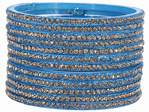 Image of NMII Glass with Zircon Gemstone and Beads Studdded Glossy Finished Traditional Bangle Set For Women and Girls