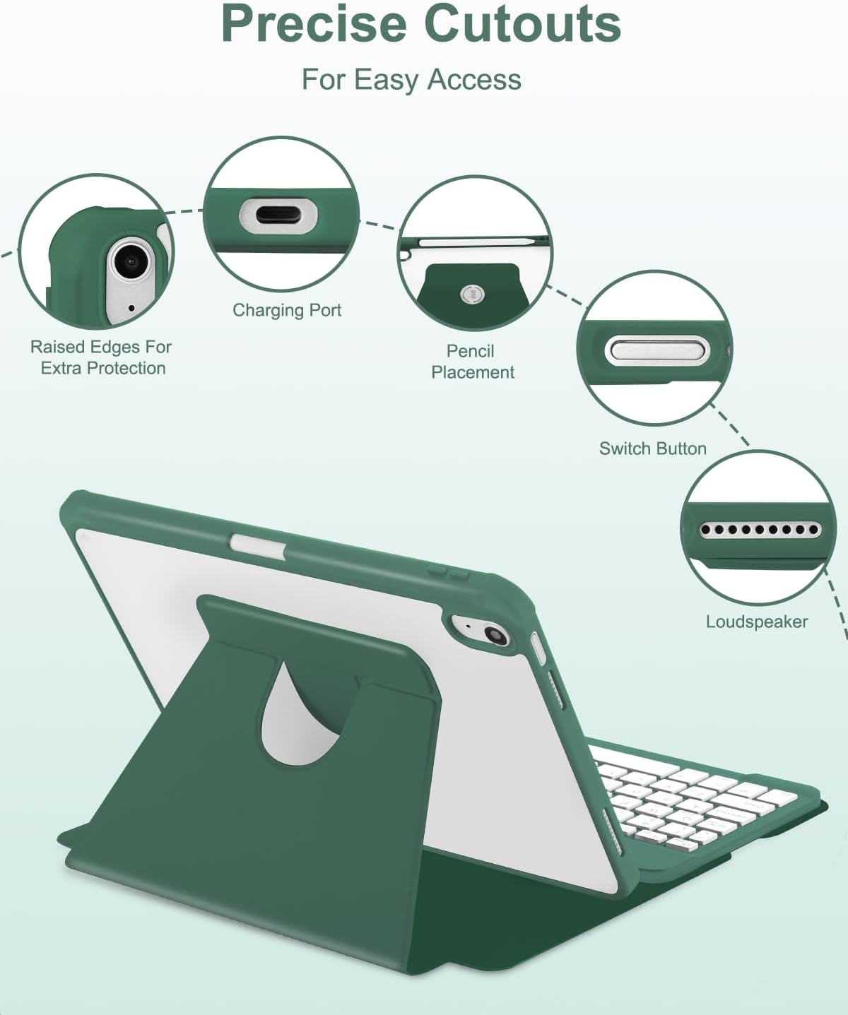 Case with Keyboard Mouse for iPad A16 11th 10th Generation 11/10.9 inch,Rainbow Backlit Detachable Keypad Rotatable Magnetic Cover with Pencil Holder for iPad 11 2025 10 Gen 2022 Dark Green - Image 7