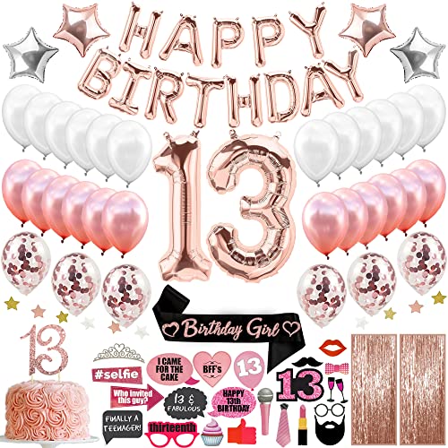 79 Piece Rose Gold 13th Birthday Decorations For Girls, Happy 13th Birthday Gifts For Girls, 13 Year Old Girl Birthday Decorations, 13Party Decoration, 13 Birthday Decorations, 13th Birthday For Girls