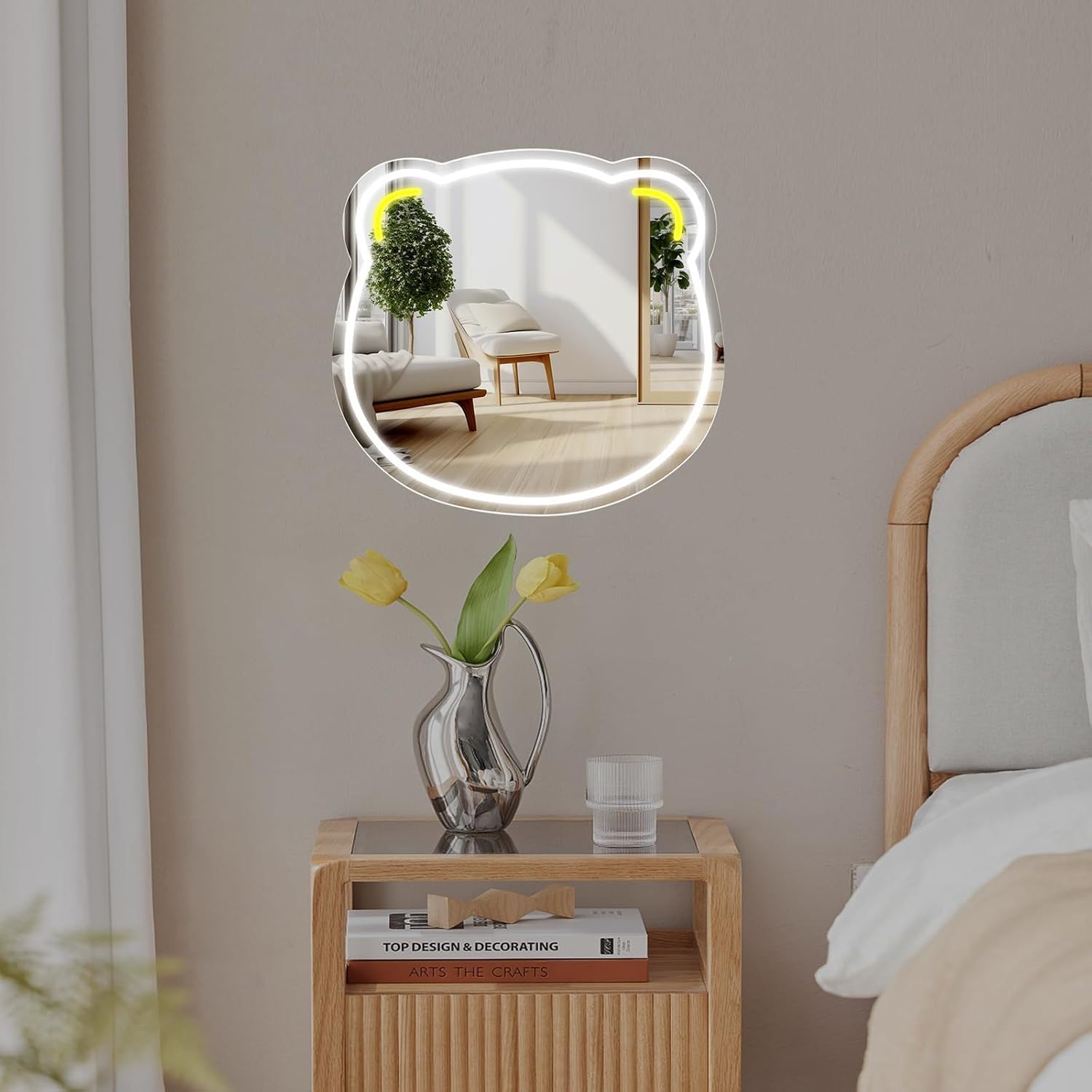 Maimeili LED Mirror Neon Lights Dressing Up Mirror Cat/Shine Heart/Bat/Butterfly Shape Neon Signs Modern Home Girl Room Bathroom Salon Wall Art Decor Gift For Girlfriend USB Powered — image 1