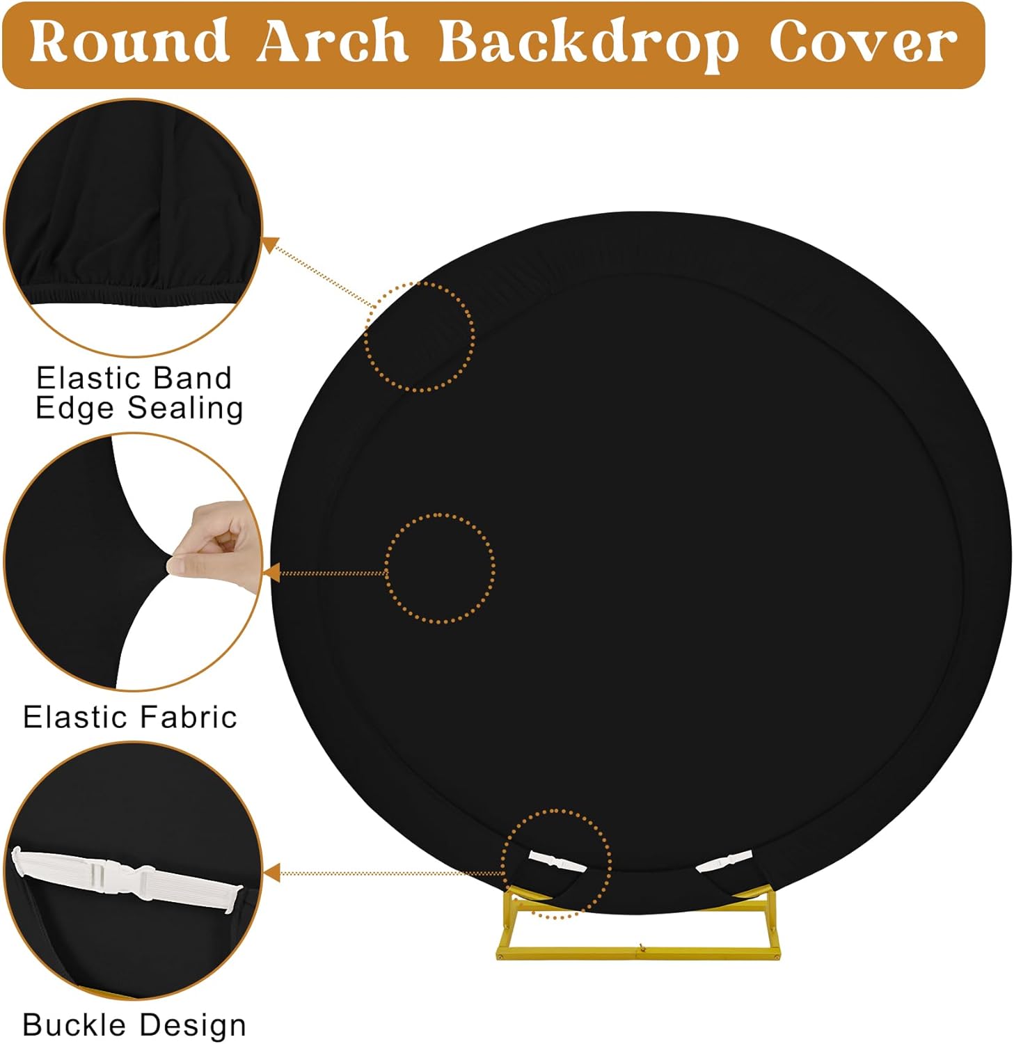 6.6ft Round Backdrop Stand and Black Covers 1 Stable Balloon Arch Stand with Base and 1 Polyster Circle Arch Covers Metal Wedding Arch Backdrop Stand Frame for Parties Baby Shower Garden Decorations