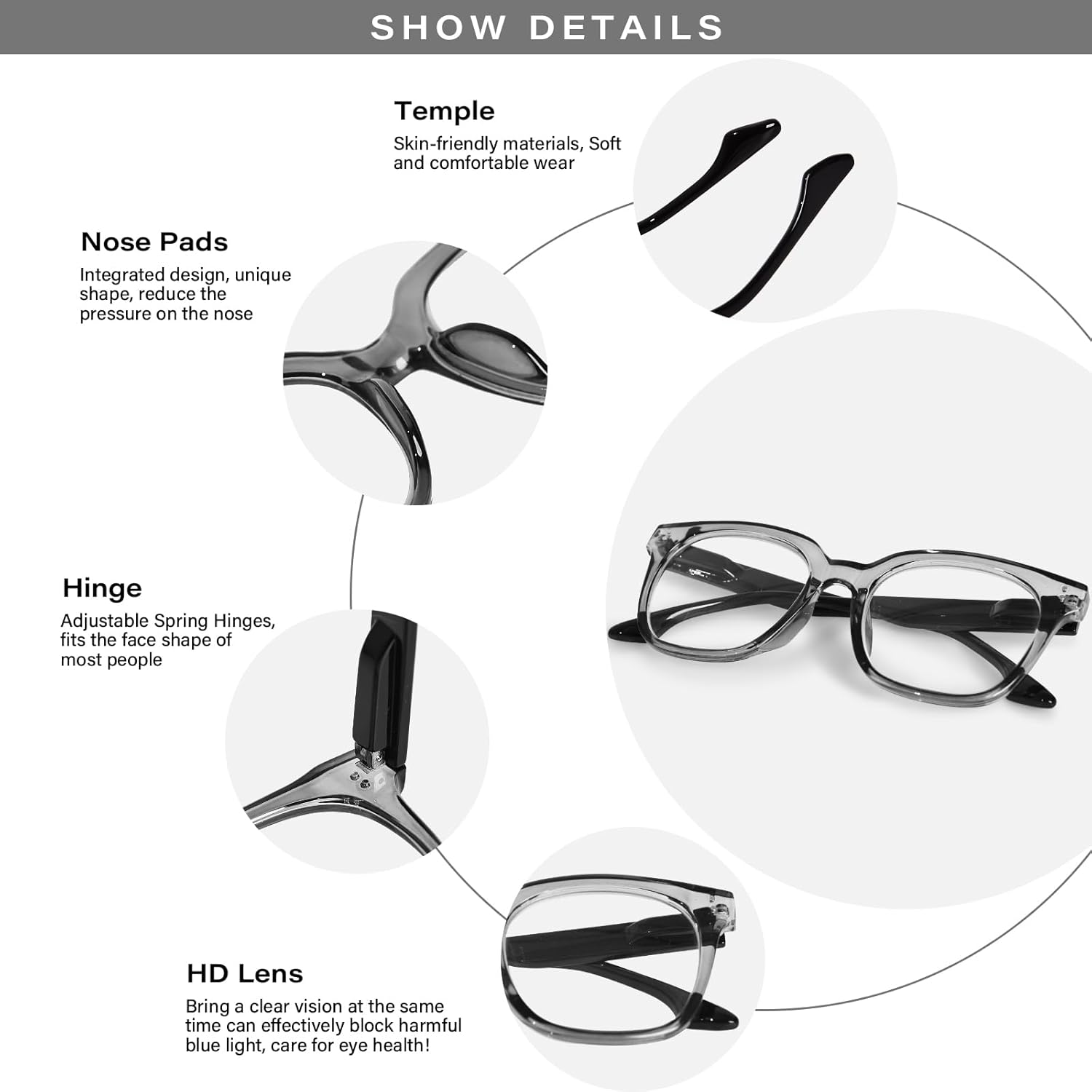 Oversized Reading Glasses for Women Men Large Square Frame Readers Trendy Eyeglasses with Spring Hinges - Image 3