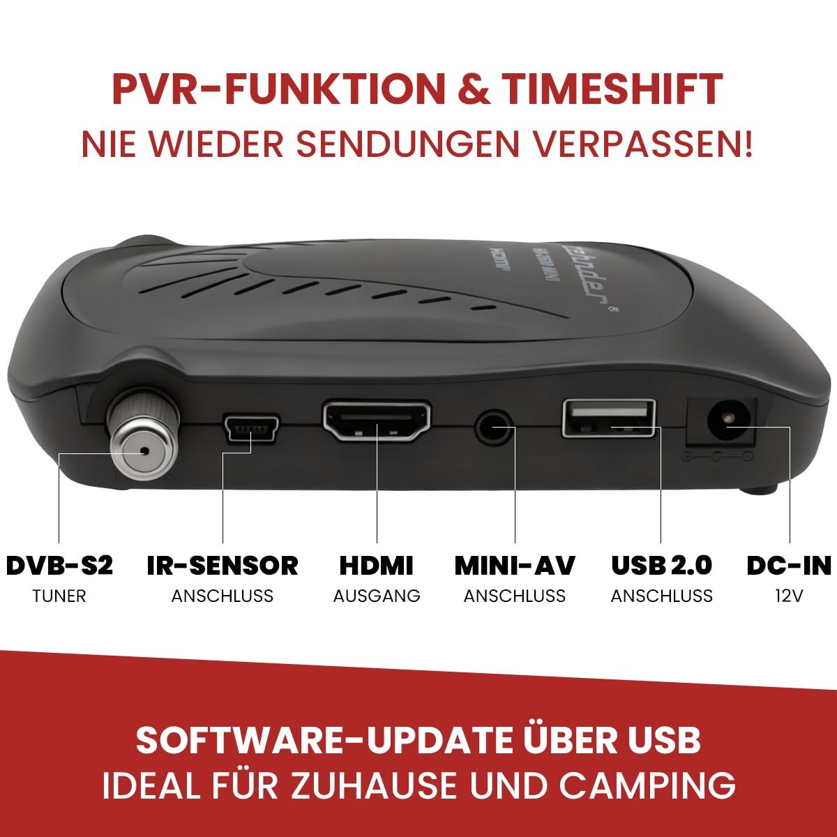 Zehnder HX 2600 Mini Digital Sat Receiver HD fähig mit Aufnahmefunktion HDMI lernbare Fernbedienung