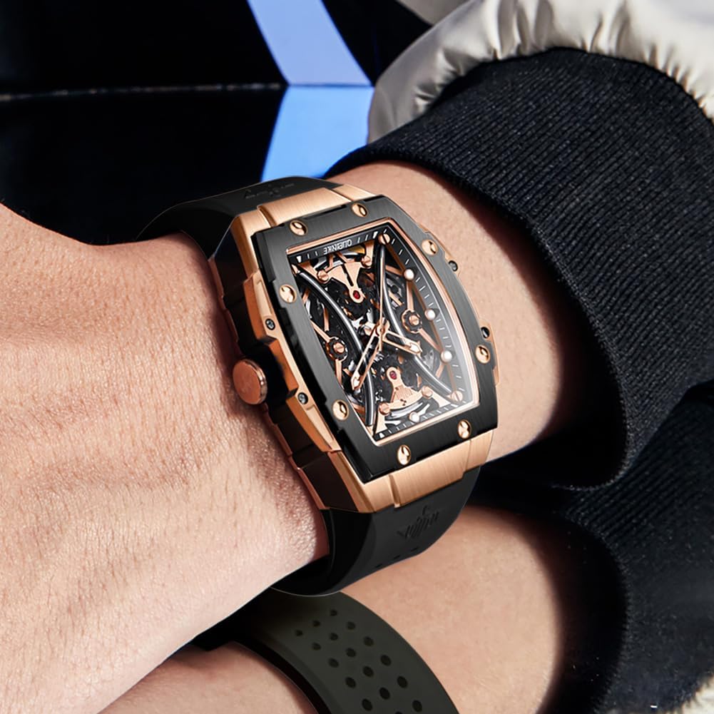 OUPINKE Watch Men Self Winding Luxury Skeleton Mechanical Business Dress Square Wrist Watches Calendar Black Watches 7 61SAWPDOfhL. AC SL1001