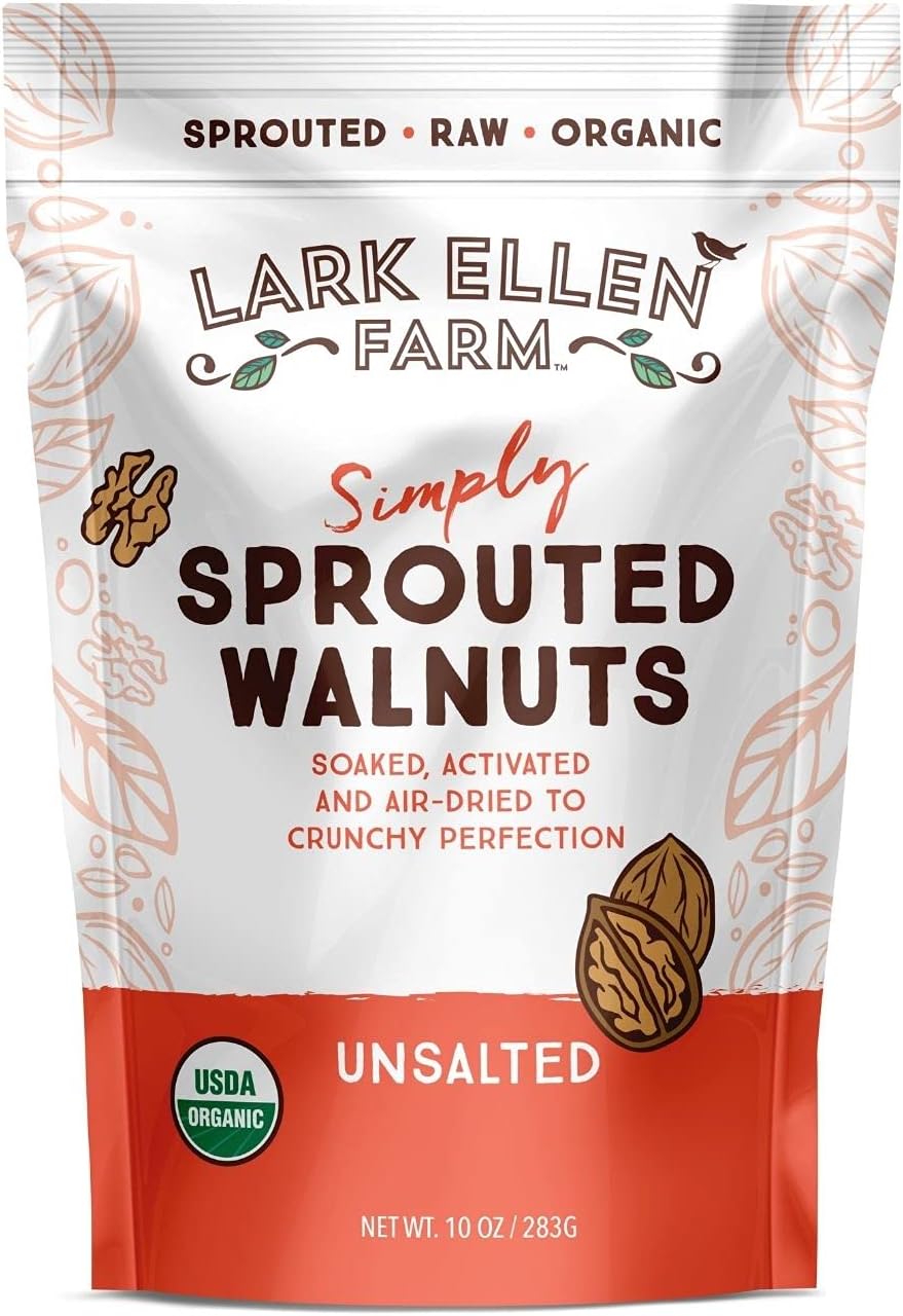 Lark Ellen Farm Sprouted Organic Certifed Walnuts Unsalted - Non GMO, Keto Snacks, Paleo, Gluten Free, Vegan, Organic, Plant Based, High Protein, Low Glycemic Index, Peanut Free Facility (10 oz (1 Pack))
