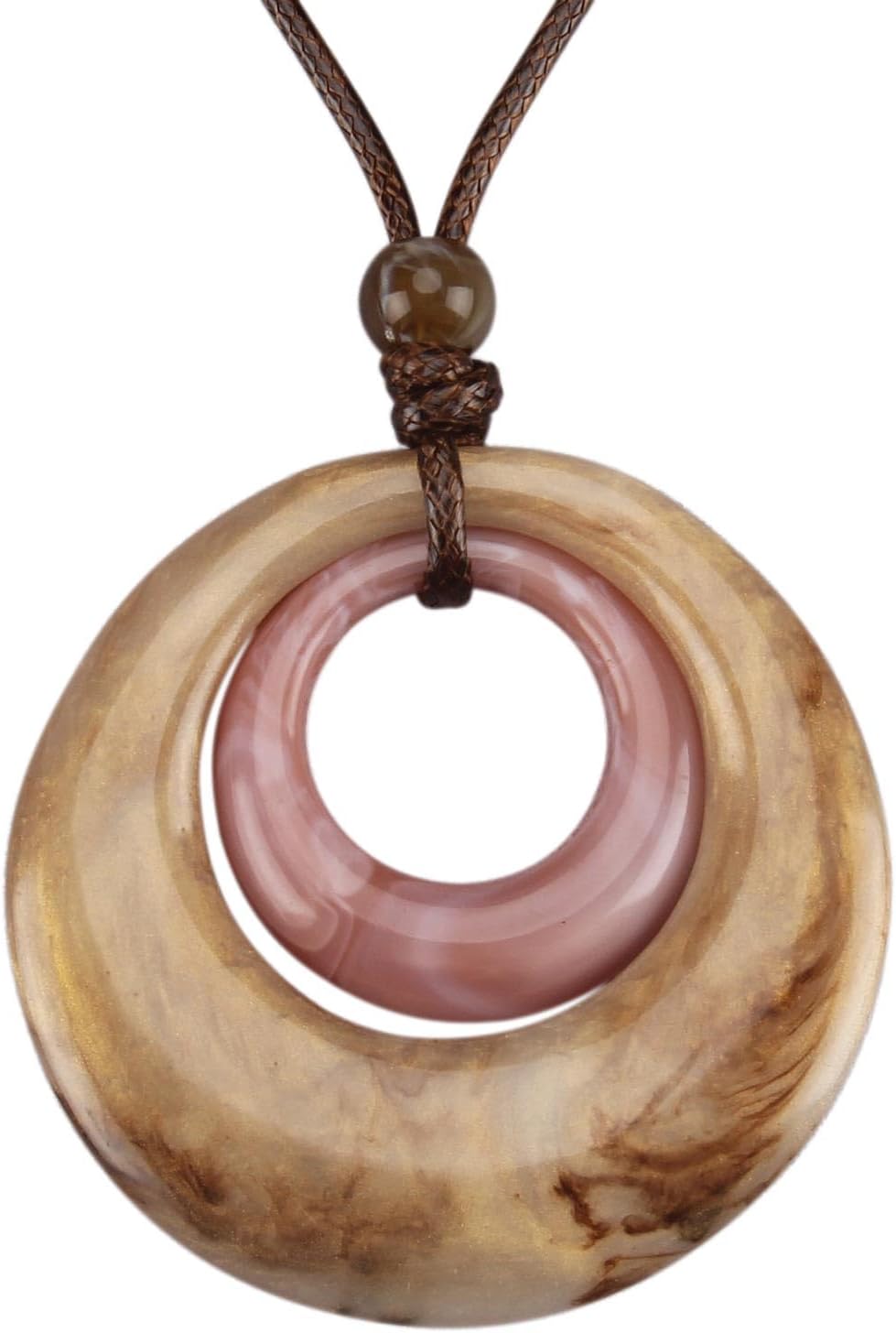 Jeniiahua Long Boho Necklaces for Women Vintage Leather Wooden Pendant Y Choker Ethnic Style Gold Circle Hippie Sweater Necklace