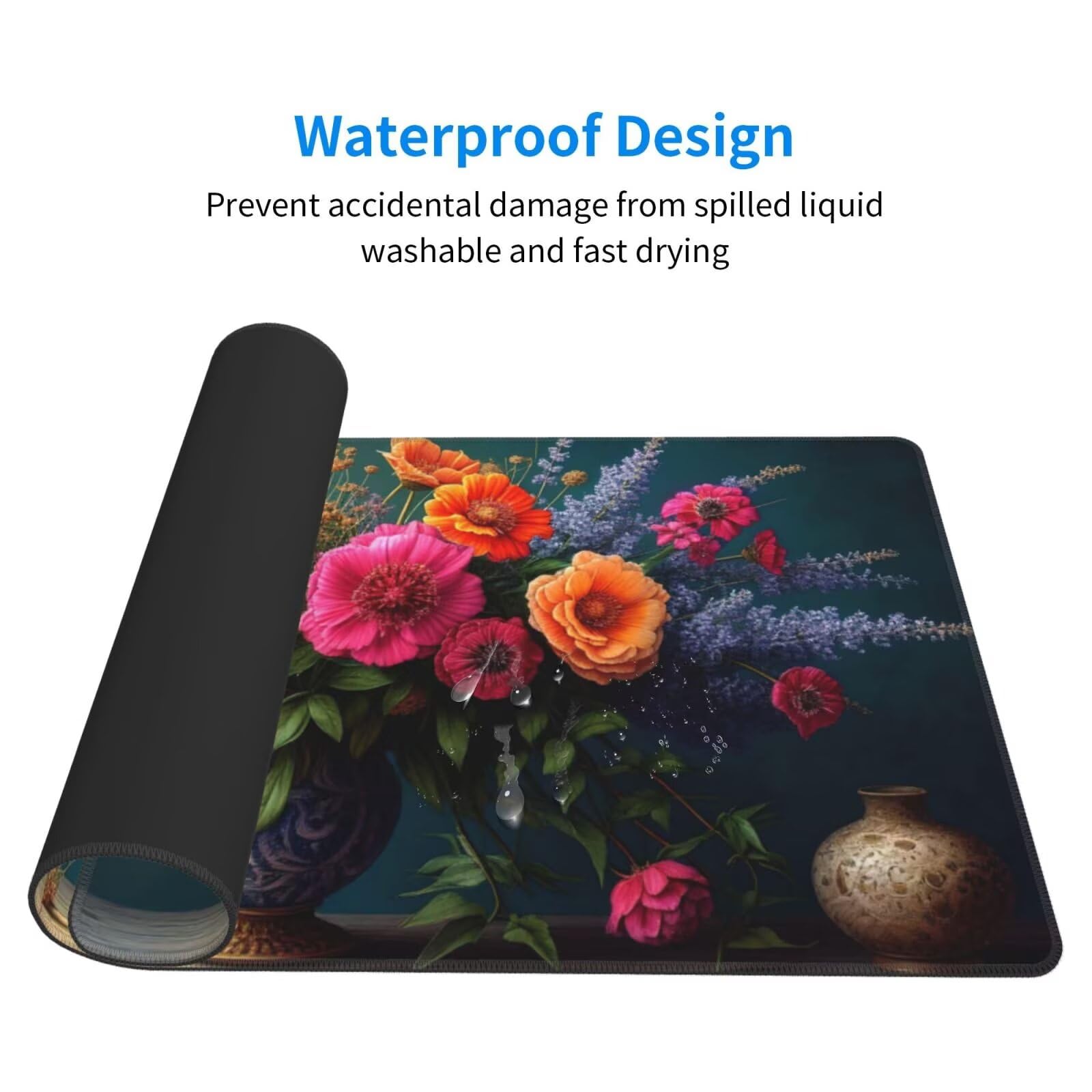 Tapis de Souris XXL 1200x600 mm, Abstrait Tapis de Souris Fleur Tapis Souris 120 X 60 CM, Étanche Antidérapant sous Main Bureau à Bords Cousus, Mouse Pad avec Surface en Caoutchouc antidérapant U-25