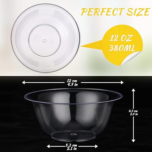 Miniatura 2 de Thenshop 100 cuencos de plástico transparente de 12 onzas desechables para servir, platos transparentes a granel para ensalada de helado, postre