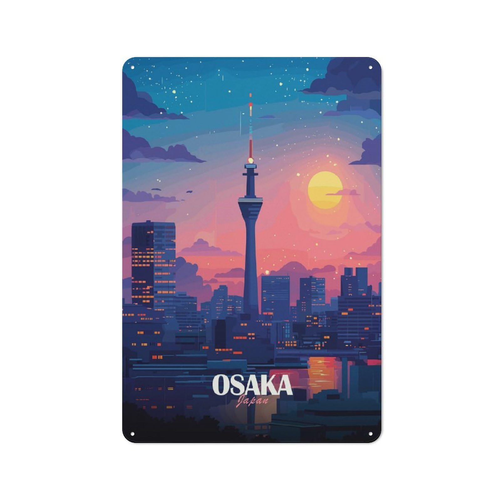 Vintage Osaka Cityscape at Sunset Garden Room Metal Sign 30x20cm, Porch Wall Decor for Conservatory, Home Bar Or Utility Room