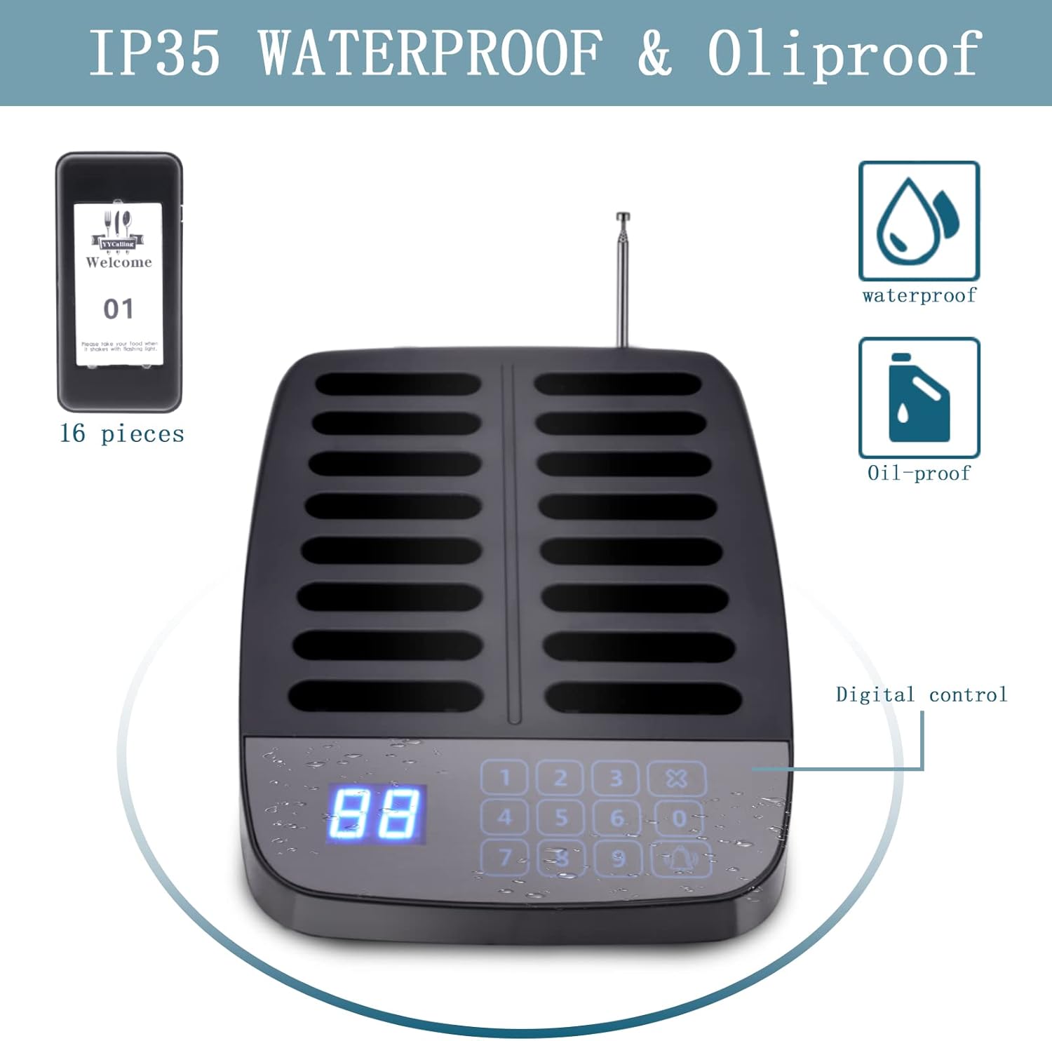 YYCALLING F101 Pager System IP35 Waterproof and Oilproof