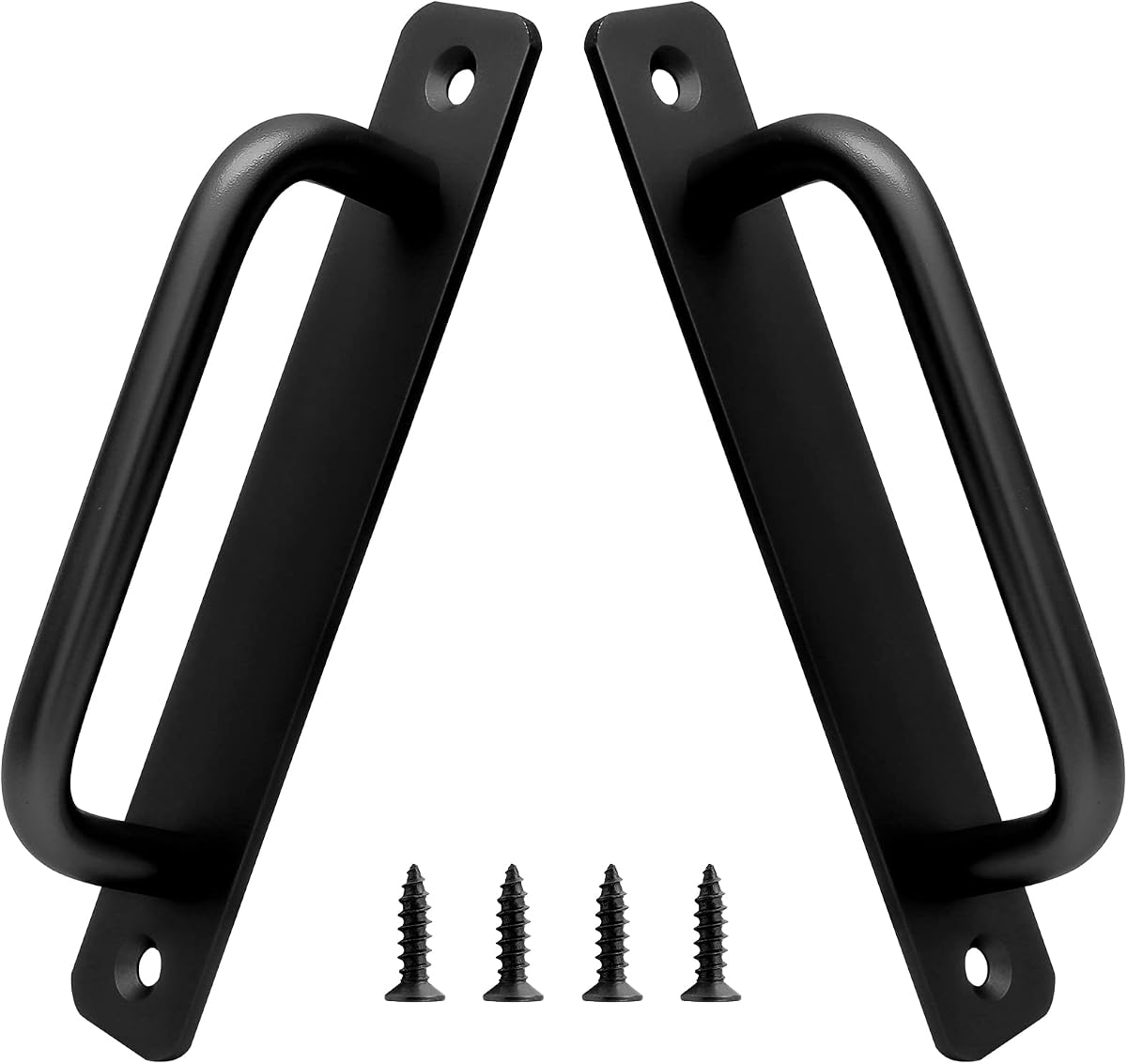 Piutouyar Aluminum Alloy Sliding Barn Door Handle, Black, 5 Inch, 2 Pack | 128mm Hole Center, Gate Door Handle with Plate, 5.9 Inch Long, For Kitchen Cabinet Bathroom Closet